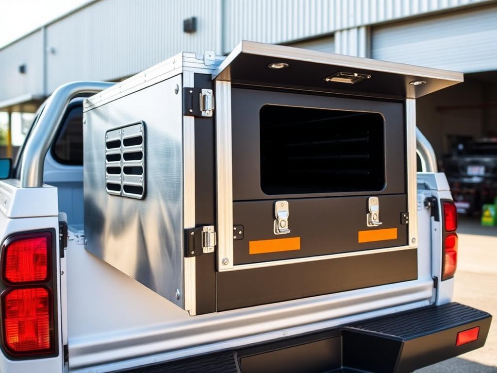 Aluminium and steel dog box on a work ute