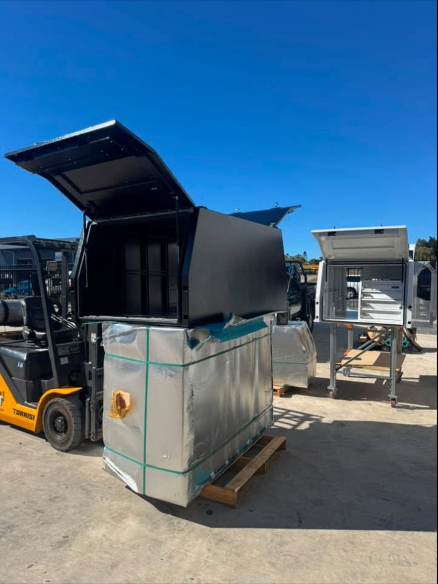 Black and white canopies ready for delivery