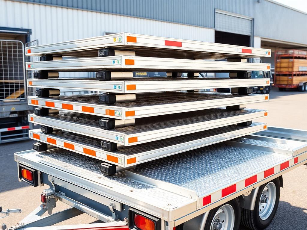 Heavy-duty aluminium loading planks on a flat top trailer